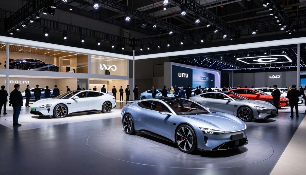 Auto Shanghai showing new electric vehicles and concept cars on exhibition floor